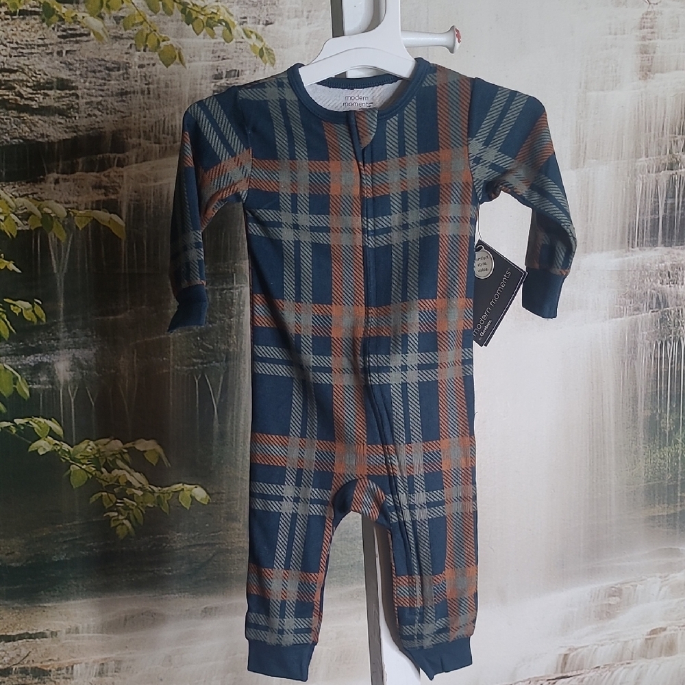 NWT! Modern Moments Gerber baby boy 3-6 month plaid striped footless pajama
